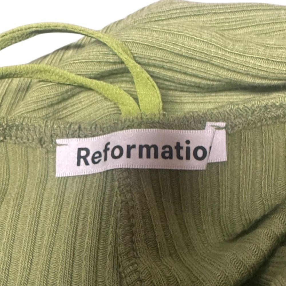 🔥 REFORMATION light green ribbed tencel blend open back midi dress sz xsmall - Picture 4 of 7